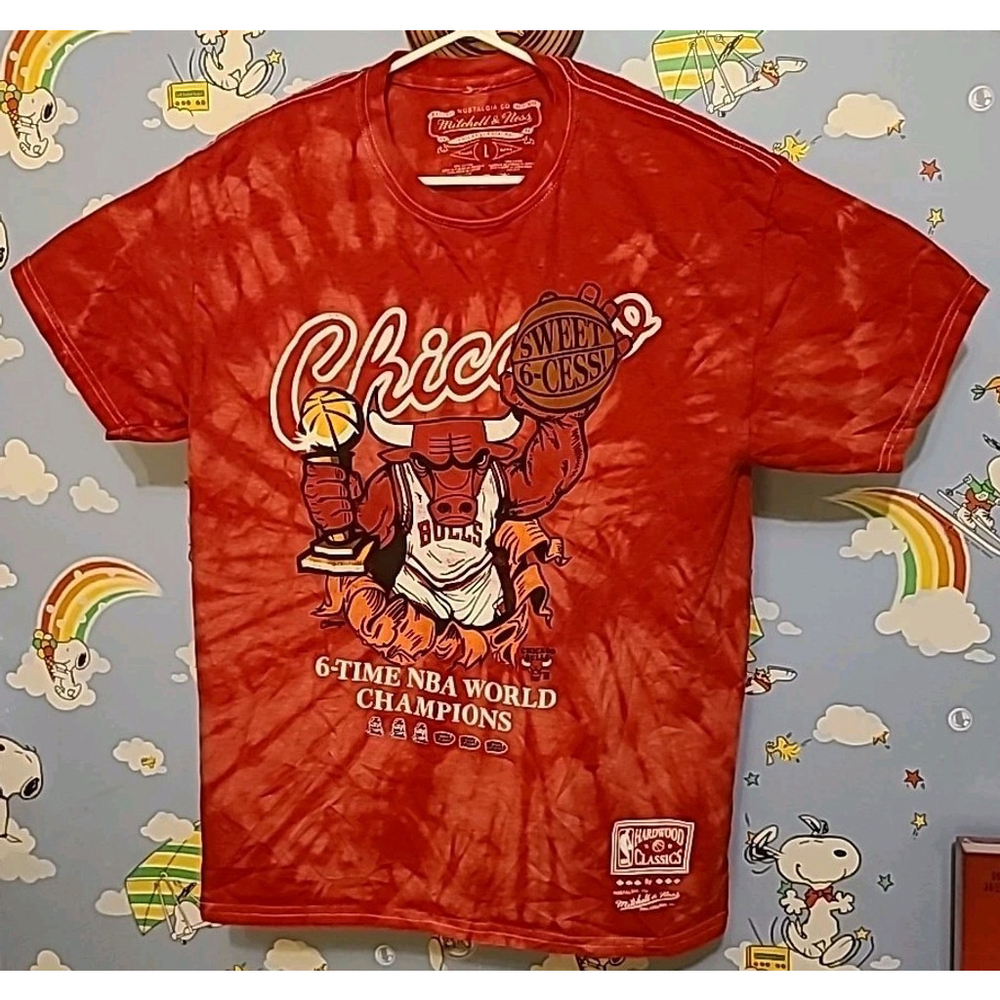 Chicago Bulls 6 Time NBA World Champions Tie Dye Shirt Sz Large Mitchell & Ness